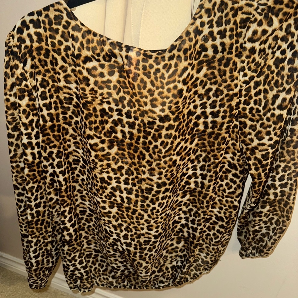 No Boundaries Leopard Print Blouse with Black Bow - Picture 3 of 4